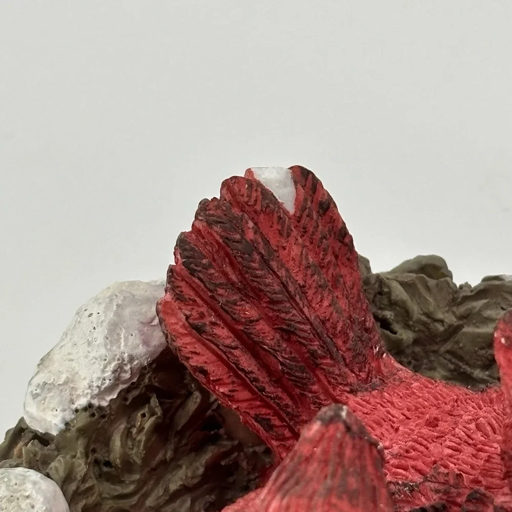 2 Cardinal Figurines Resin‎ 2 Babies On Snowy Nest And One On Branches Decor